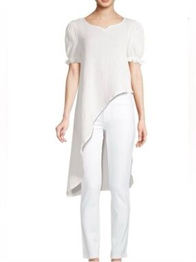 Patrizia Luca White Textured Cotton.       Asymmetrical Tunic Top or Coverup-LG